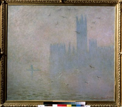 ""Måker, Themsen, parlamentet i London"" (Seagulls.Themsen i London. The Houses of Parliament) Maleri av Claude Monet (1840-1926). 1903-1904 impresjonisme. Størrelse 81 x 92 cm Moskva. Pushkin Museum of Fine Arts av Claude Monet