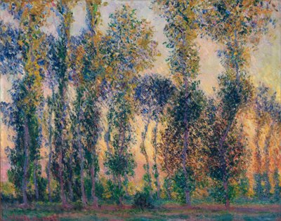 Popler i Giverny (Frankrike), soloppgang. Maleri av Claude Monet (1840-1926), olje på lerret av Claude Monet
