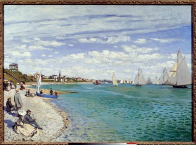 Regates på Sainte Address Sainte-Adresse-stranden i Seine maritime. Maleri av Claude Monet (1840-1926) 1867 Søn. 0,99x0,72 m New York, Metropolitan museum av Claude Monet