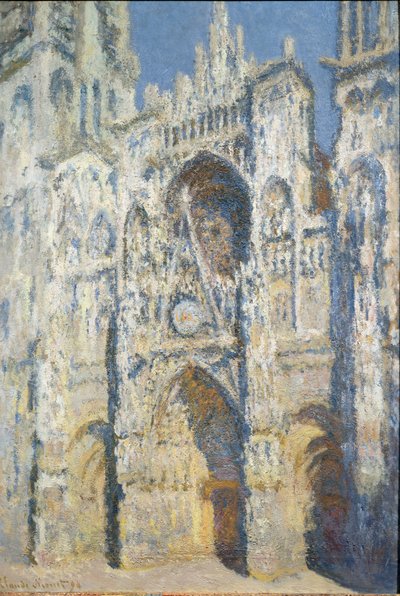 Rouen-katedralen, portalen og tårnet Saint Romain, full soleffekt, blå harmoni og gull - olje på lerret av Claude Monet