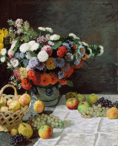 Stilleben med blomster og frukt. 1869 av Claude Monet