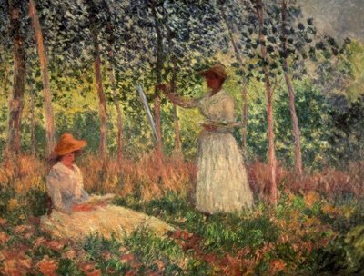 Suzanne leser og Blanche maler av Claude Monet