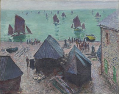 Båtenes avgang, Étretat, 1885 av Claude Monet
