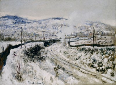 Tren i snøen på Argenteuil av Claude Monet