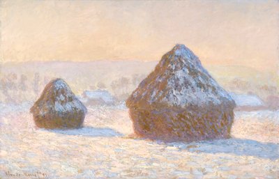 Wheatstacks, snøeffekt, morgen av Claude Monet