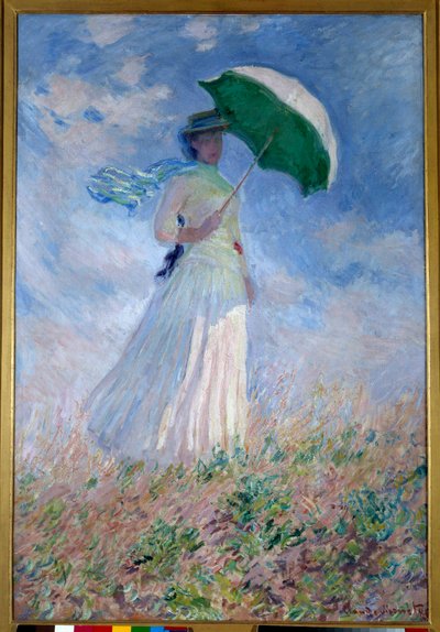 Kvinne med en parasoll vendt mot høyre av Claude Monet