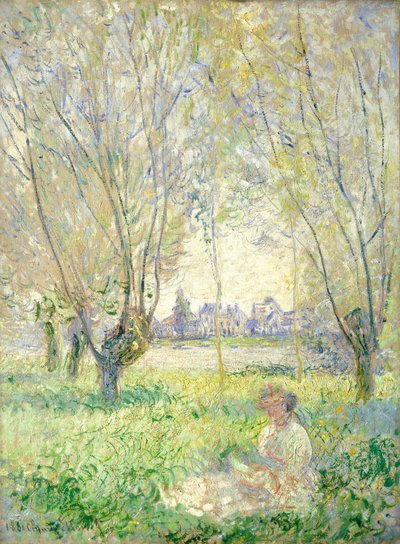 Kvinne som sitter under Willows av Claude Monet