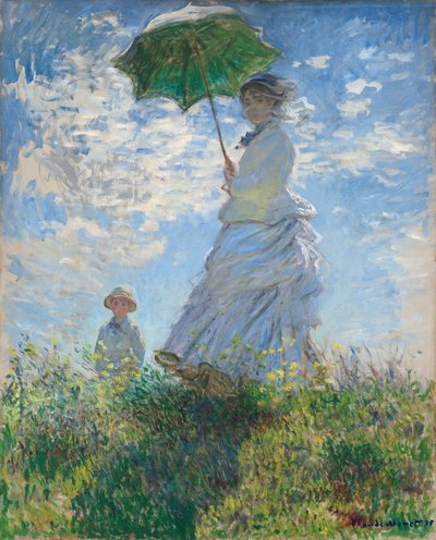 Kvinne med parasoll - Madame Monet og hennes sønn av Claude Monet