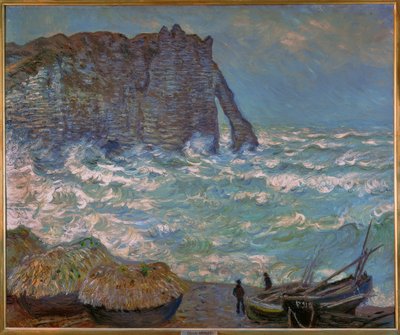 Étretat, grov sjø av Claude Monet