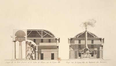 Tverrsnitt av inngangen til saltverk i den ideelle byen Chaux, ca. 1801 av Claude Nicolas Ledoux