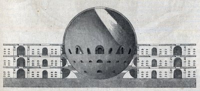 Tverrsnitt av en kirkegårdsplan for byen Chaux av Claude Nicolas Ledoux (1736-1806). av Claude Nicolas Ledoux