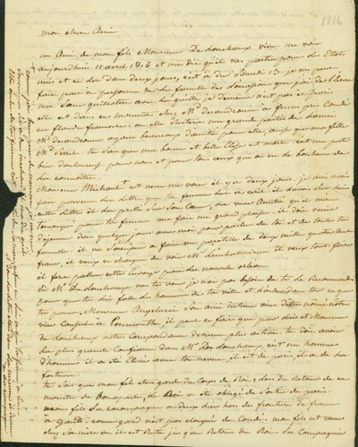 Brev til Antoine Saugrain fra broren hans, 1816 av Claude Saugrain
