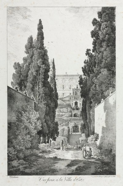 Utsikt ved Villa dEste, Tivoli, 1817. av Claude Thienon