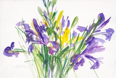 Irises, 1999, (akvarell på papir) av Claudia Hutchins Puechavy