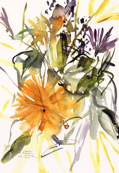 Marigold and Other Flowers, 2004 (akvarell) av Claudia Hutchins Puechavy