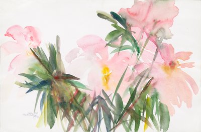 Peonies, 1987, (akvarell på papir) av Claudia Hutchins Puechavy