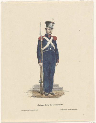 Belgisk bueskytter, 1830 Costume de la Garde Communale (tittel på objekt) av Claudio Linati