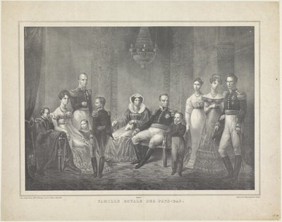Familieportrett av William I Frederik, konge av Nederland, Wilhelmina av Preussen, deres sønner med koner, deres datter og fire barnebarn av Claudio Linati