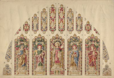 Design for et glassmaleri med flere ruter, Church of the Divine Paternity, New York, ca.1898. av Clayton and Bell