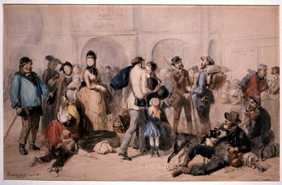 Folkemengde i lobbyen på Gare de Lyon av Andrieux av Clément Auguste Andrieux
