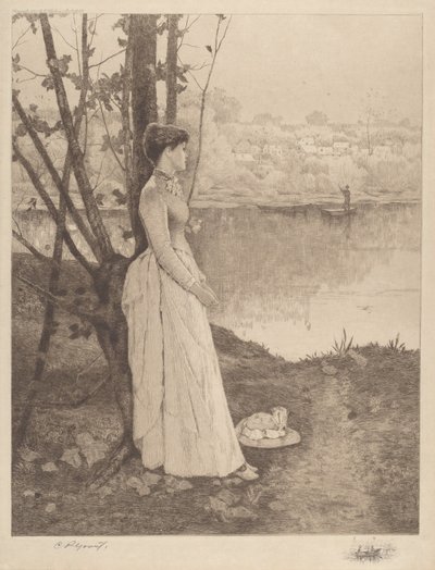 Uten tittel (Lady by a Riverbank) av Clement Rollins Grant