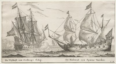 Ulike skip og utsikt over Amsterdam (Verscheÿde Schepen en Gesichten van Amstelredam), del II: The Freedom, a Man-of-War. Ulvehunden, et spansk fartøy av Clement de Jonghe