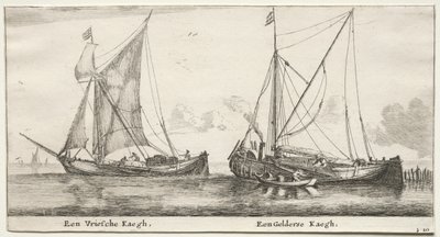 Ulike skip og utsikt over Amsterdam (Verscheÿde Schepen en Gesichten van Amstelredam), del II: En frisisk bilander. En Geldersche Bilander av Clement de Jonghe