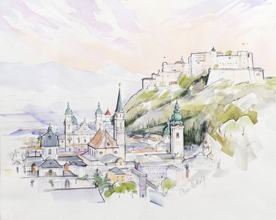 Salzburg Sunrise (wc på papir) av Clive Metcalfe