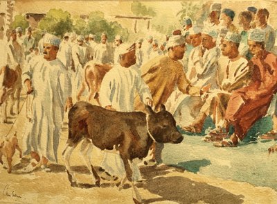 Kvegmarked, Nizwa, Oman (1), 2018 (akvarell) av Clive Wilson