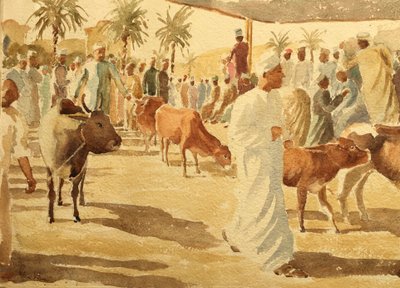 Kvegmarked, Nizwa, Oman (2), 2018 (akvarell) av Clive Wilson