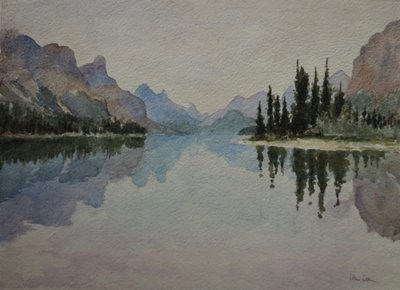 Maligne-sjøen, mot kvelden IMG_2026, 2016 (akvarell) av Clive Wilson