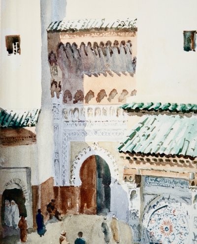 Nejjarine-plassen, Fez, 2000 (akvarell) av Clive Wilson