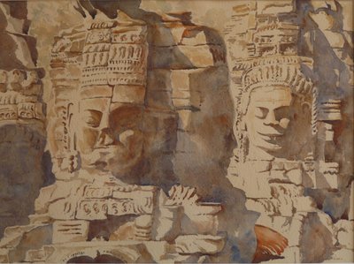 Bayon, Angkhor - Hvor mange ansikter, 2008 (akvarell) av Clive Wilson