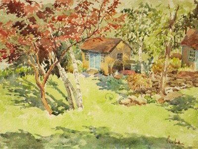 Det gule båthuset, 2015 (akvarell) av Clive Wilson