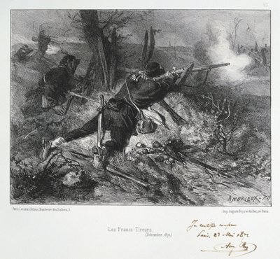 Fransk-prøyssisk krig 1870-1871: Franske geværmenn. Fra en serie litografier av Clement August Andrieux på Gardes Nationales. av Clément Auguste Andrieux