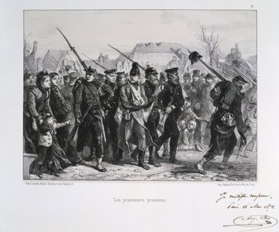 Fransk-prøyssisk krig 1870-1871: prøyssiske krigsfanger. Fra en serie litografier av Clement August Andrieux på Gardes Nationales. av Clément Auguste Andrieux