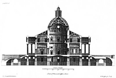 Utsnitt av Mereworth Castle i Kent, gravert av H. Hulsbergh, ca. 1722-24 av Colen Campbell