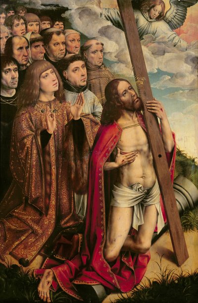 Kristus mellommannen med Filip den kjekke (1478-1506) og hans følge, venstre panel fra en altertavle (se også 223221) av Colijn de Coter