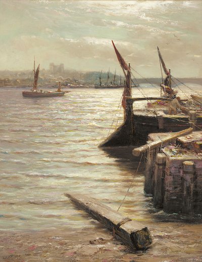 Lemmere fortøyd ved elvebredden av Colin Hunter