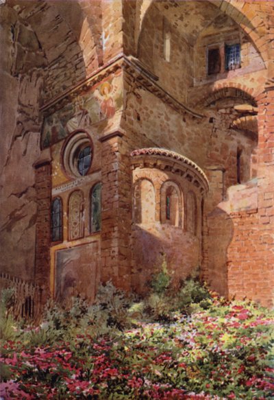 Sacro Speco med Roseto, apsis i det nederste kapellet, Subiaco av Commendator Formilli
