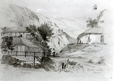 Bergers hus, Valparaiso, 1834 (blyant og wc på papir) (bw-foto) av Conrad Martens