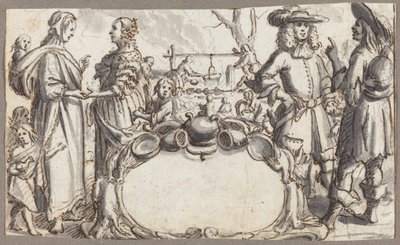 Allegori om fattigdom og rikdom (penn og brunt blekk med grå vask på bundet papir) av Conrad Meyer