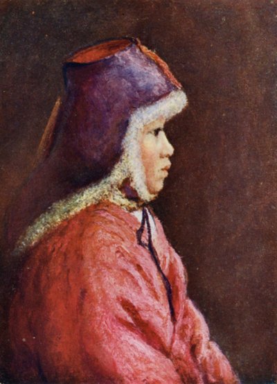 En koreansk jente i vinterkjole (farge litho) av Constance J.D. Coulson
