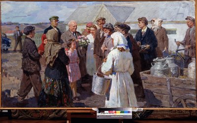 Besøk av premier N. Khrusjtsjov til Stavropol Krai, slutten av 1950-tallet (olje på lerret) av Constance Walton