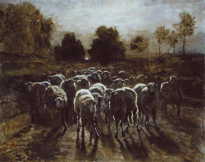 Flock of the Sheep, eller The Return of the Flock (olje på lerret) av Constant Emile Troyon