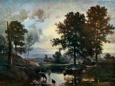 Vanning storfe, tidlig på 1850-tallet, 1912. av Constant Troyon