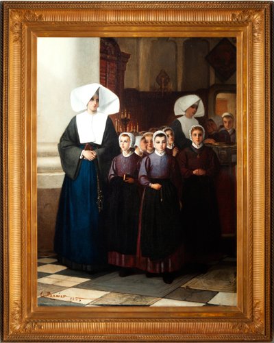 Maleri. Signert og datert: Constant Meunier 1864. De foreldreløse. Olje på lerret. Detalj. av Constantin Emile Meunier