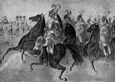The Escort of Cuirassiers, 1800-tallet, 1930. av Constantin Guys