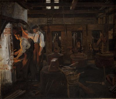 Interiøret i den gamle hammermøllen på Hellebæk av Constantin Hansen