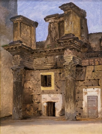 Minervatempelet på Forum di Nerva i Roma, ca. 1840 (olje på papir montert på lerret) av Constantin Hansen